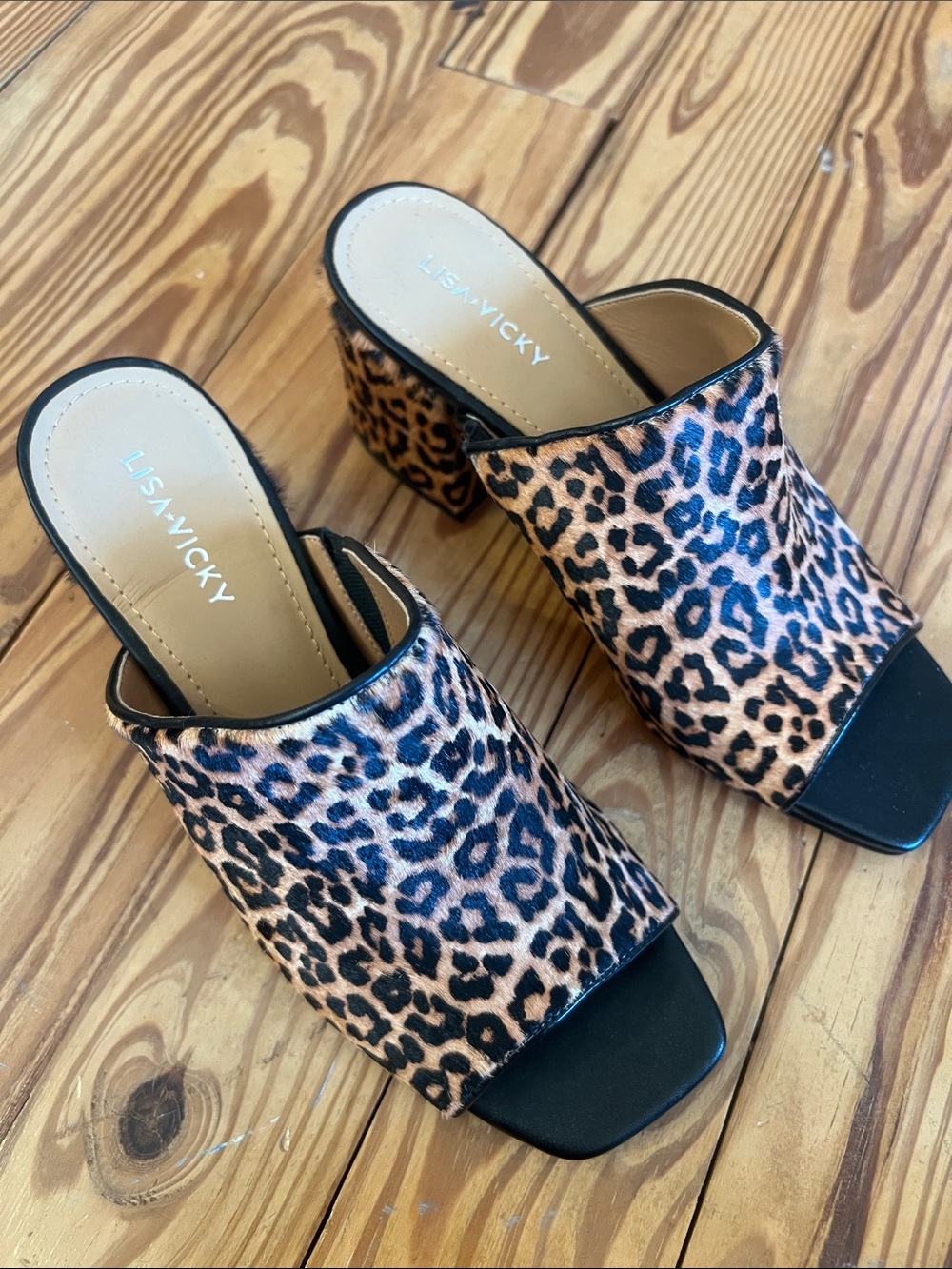 Lisa Vicky Leopard Print Open-Toe Block Heel Mules - Brown/Black
